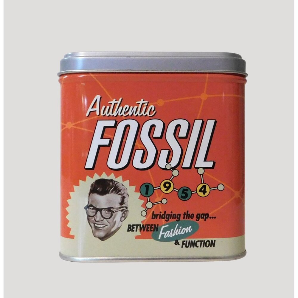 Authentic Fossil 1954 Retro Style Storage Tin With Lid Vintage-Inspired Design